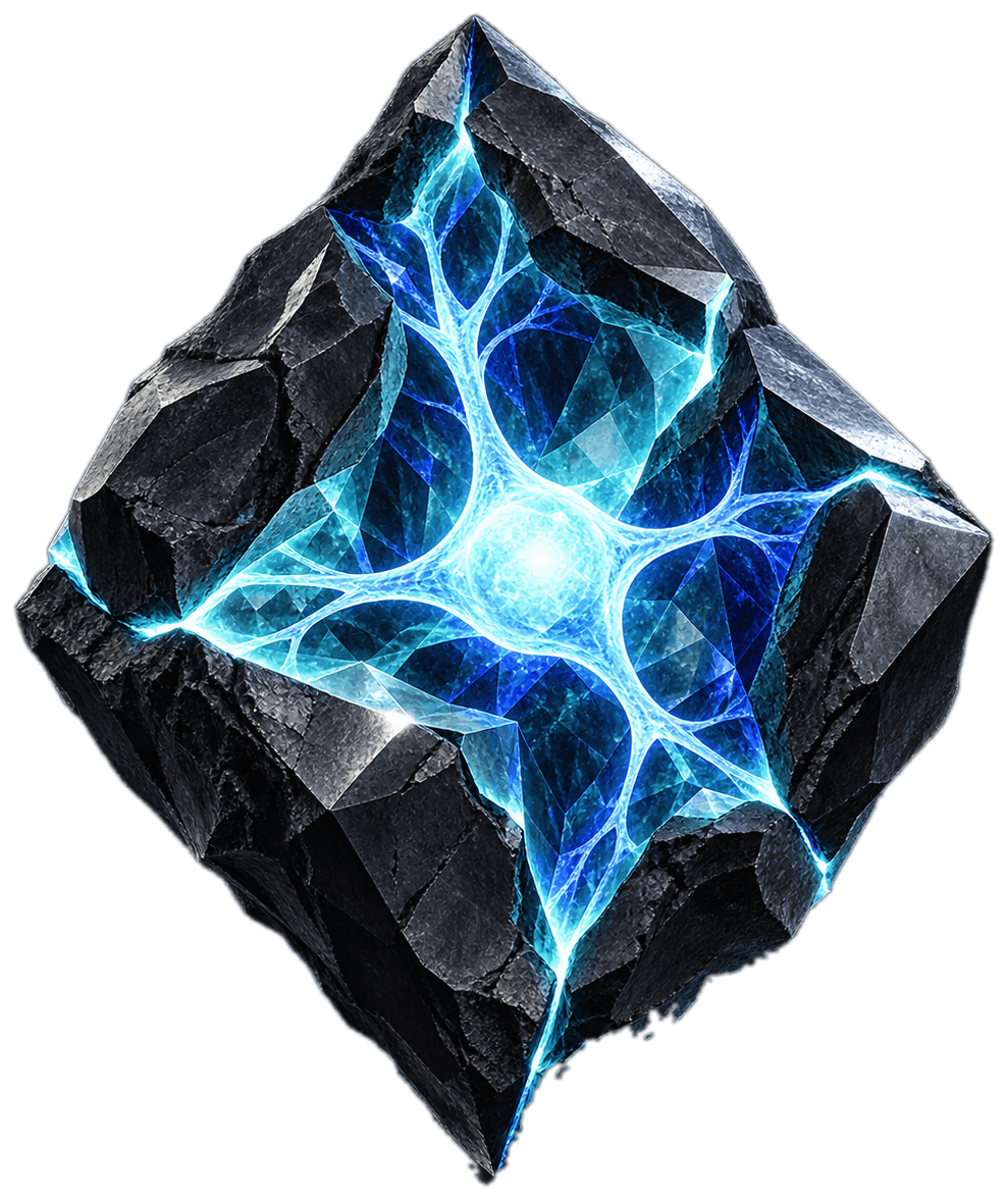 The Neurite crystal: an obsidian stone with a glowing neuron at its core